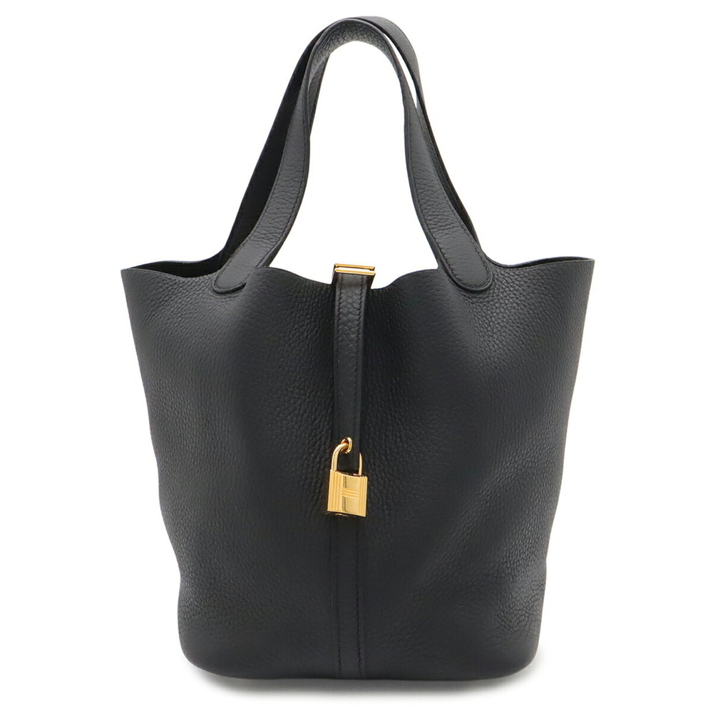 HERMES Picotin Lock MM Handbag Tote Bag, Taurillon Clemence Leather, Black, W...